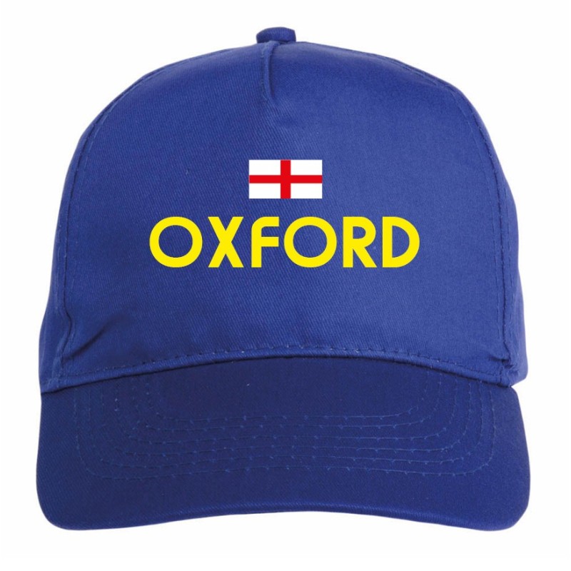 Cappellino ricamato OXFORD blu - sportivo ultras, in poliestere, 5 pannelli, regolazione in velcro