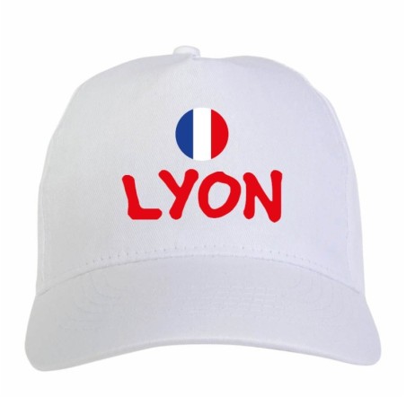 Cappellino ricamato LYONNAIS bianco - sportivo ultras, in poliestere, 5 pannelli, regolazione in velcro