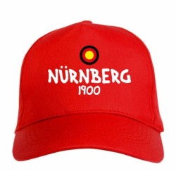 Cappellino ricamato NURNBERG rosso - sportivo ultras, in poliestere, 5 pannelli, regolazione in velcro