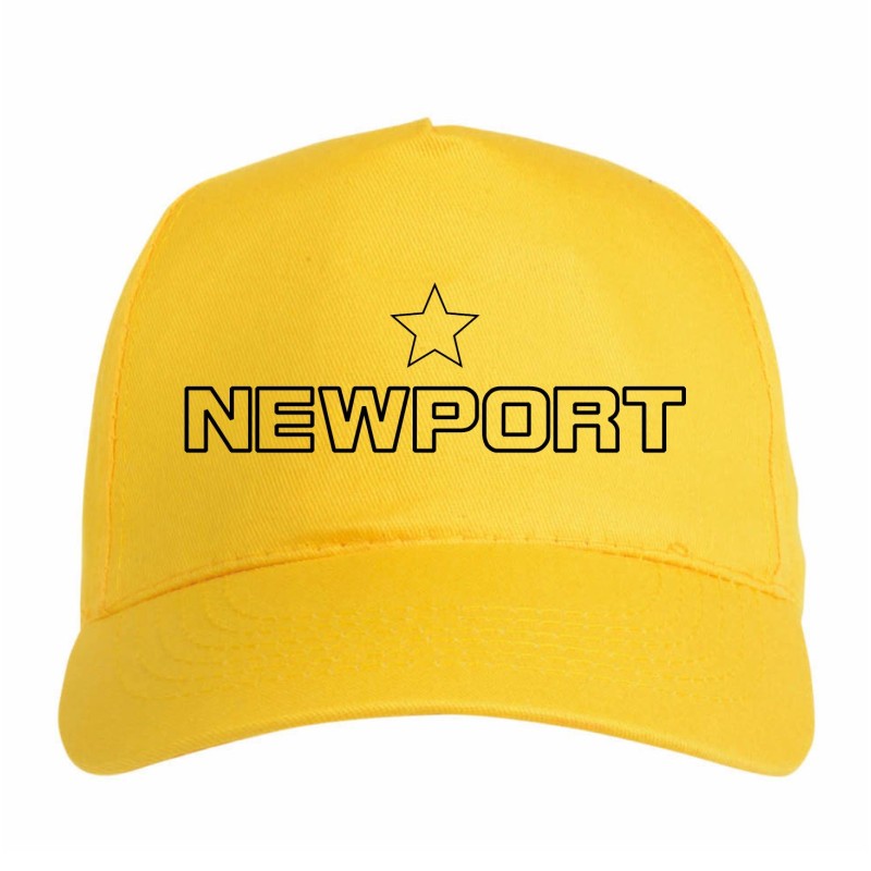 Cappellino ricamato NEWPORT giallo - sportivo ultras, in poliestere, 5 pannelli, regolazione in velcro