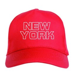 Cappellino ricamato NEW YORK rosso - sportivo ultras, in poliestere, 5 pannelli, regolazione in velcro