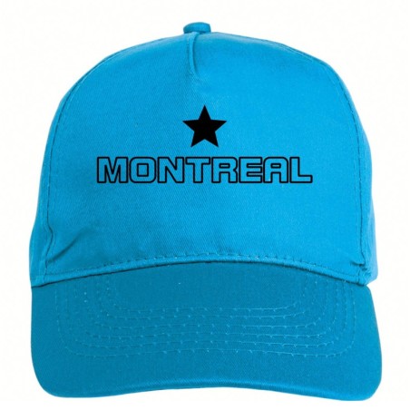 Cappellino ricamato MONTREAL azzurro - sportivo ultras, in poliestere, 5 pannelli, regolazione in velcro