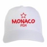 Cappellino ricamato MONACO bianco - sportivo ultras, in poliestere, 5 pannelli, regolazione in velcro