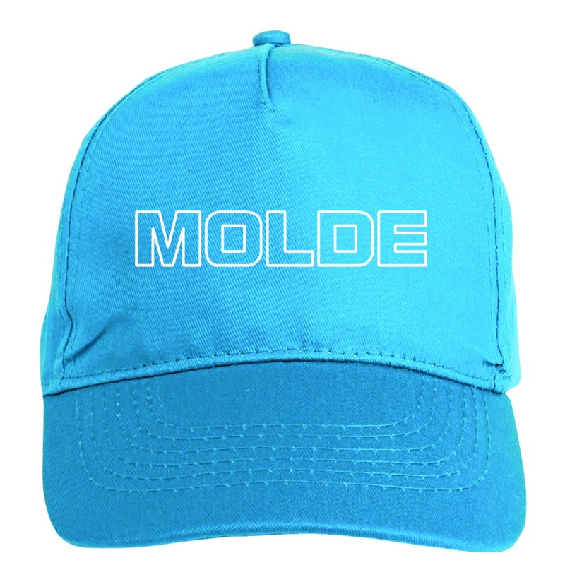 Cappellino ricamato MOLDE azzurro - sportivo ultras, in poliestere, 5 pannelli, regolazione in velcro