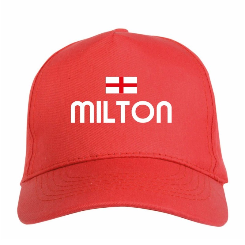 Cappellino ricamato MILTON rosso - sportivo ultras, in poliestere, 5 pannelli, regolazione in velcro