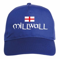 Cappellino ricamato MILLWALL blu - sportivo ultras, in poliestere, 5 pannelli, regolazione in velcro