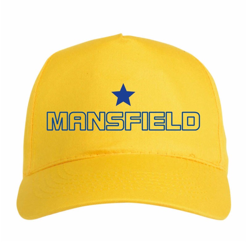 Cappellino ricamato MANSFIELD giallo - sportivo ultras, in poliestere, 5 pannelli, regolazione in velcro