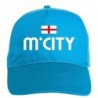 Cappellino ricamato MANCHESTER UK azzurro - sportivo ultras, in poliestere, 5 pannelli, regolazione in velcro