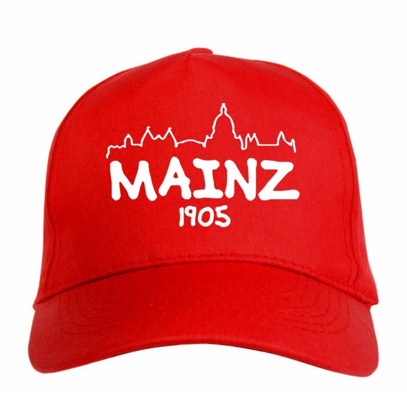 Cappellino ricamato MAINZ Germania rosso - sportivo ultras, in poliestere, 5 pannelli, regolazione in velcro