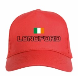 Cappellino ricamato LONGFORD UK rosso - sportivo ultras, in poliestere, 5 pannelli, regolazione in velcro