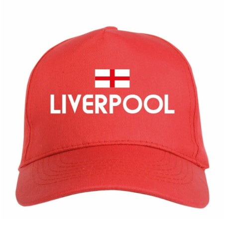 Cappellino ricamato LIVERPOOL rosso - sportivo ultras, in poliestere, 5 pannelli, regolazione in velcro