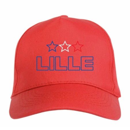 Cappellino ricamato LILLE rosso - sportivo ultras, in poliestere, 5 pannelli, regolazione in velcro