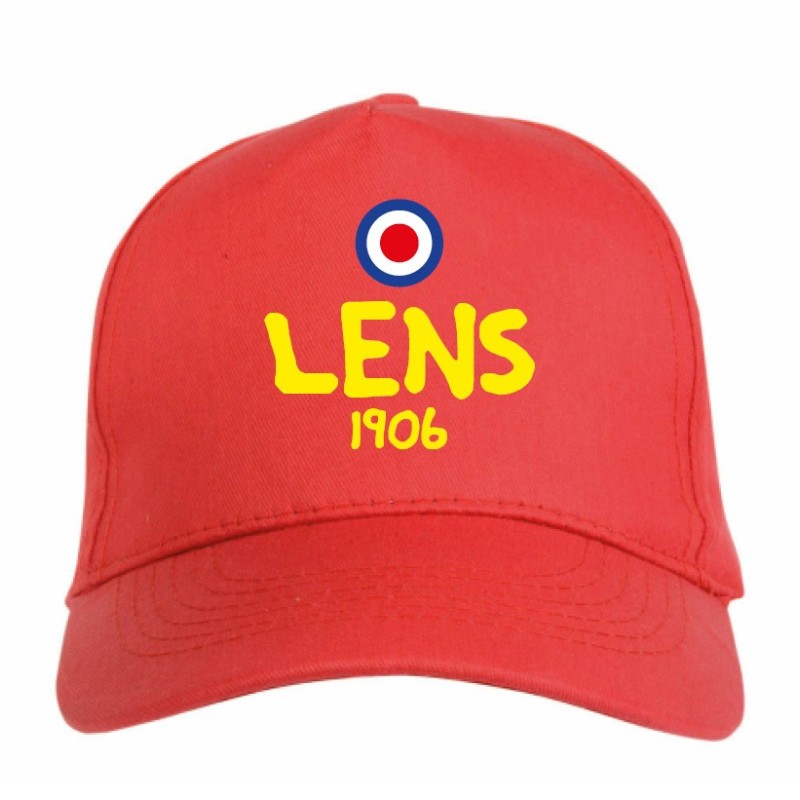 Cappellino ricamato LENS rosso - sportivo ultras, in poliestere, 5 pannelli, regolazione in velcro