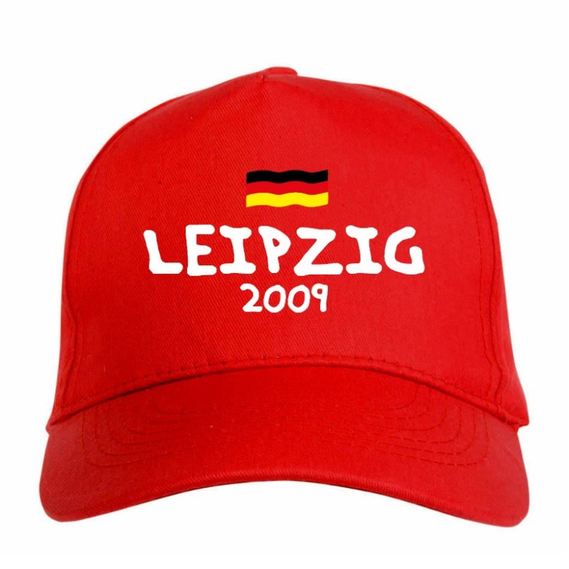 Cappellino ricamato LEIPZIG rosso bandiera Germania - sportivo ultras, in poliestere, 5 pannelli