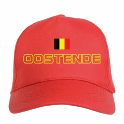 Cappellino ricamato OOSTENDE rosso - sportivo ultras, in poliestere, 5 pannelli, regolazione in velcro