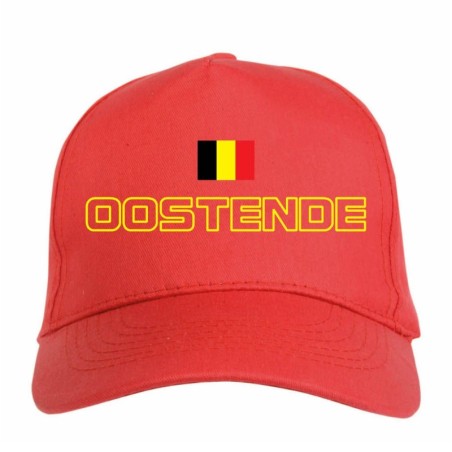 Cappellino ricamato OOSTENDE rosso - sportivo ultras, in poliestere, 5 pannelli, regolazione in velcro