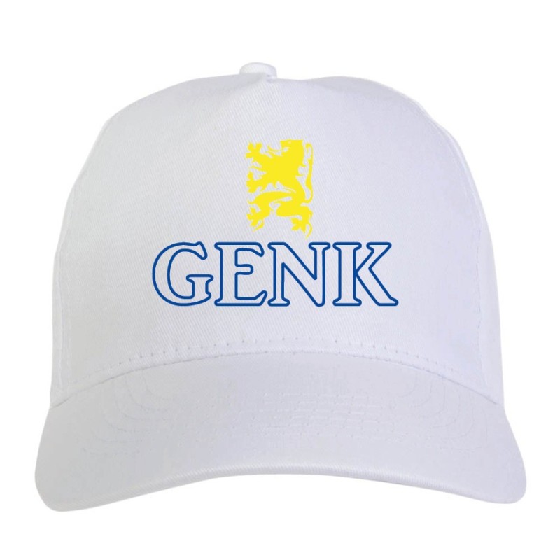 Cappellino ricamato GENK bianco - sportivo ultras, in poliestere, 5 pannelli, regolazione in velcro