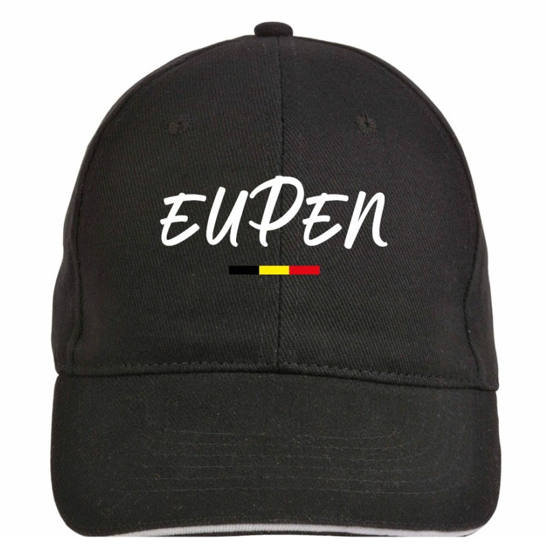 Cappellino ricamato EUPEN nero - sportivo ultras, in poliestere, 5 pannelli, regolazione in velcro