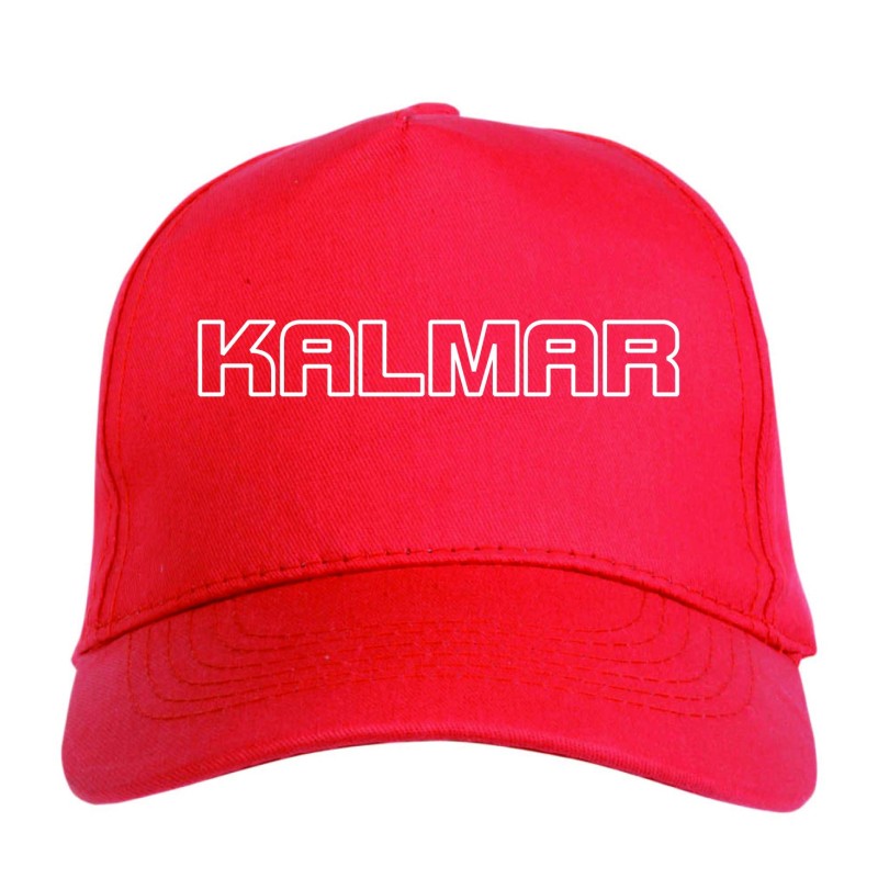 Cappellino ricamato KALMAR rosso - sportivo ultras, in poliestere, 5 pannelli, regolazione in velcro