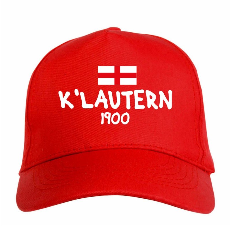 Cappellino ricamato KAISERSLAUTERN Germania rosso - sportivo ultras, in poliestere, 5 pannelli