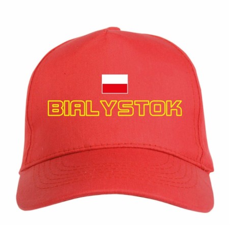 Cappellino ricamato Polonia BIALYSTOK rosso - sportivo ultras, in poliestere, 5 pannelli, regolazione in velcro