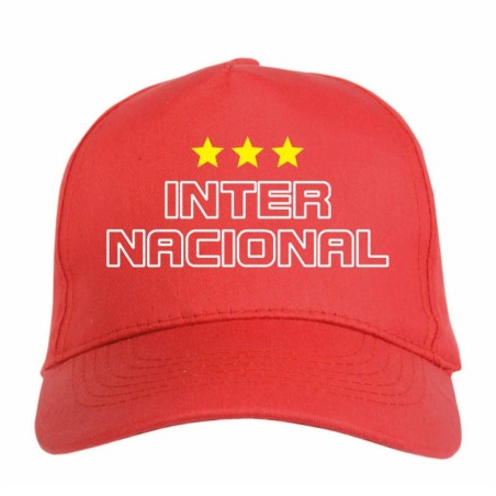 Cappellino ricamato INTERNACIONAL rosso - sportivo ultras, in poliestere, 5 pannelli, regolazione in velcro