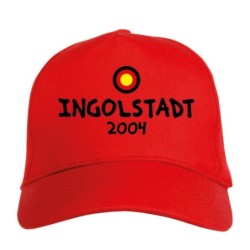 Cappellino ricamato INGOLSTADT rosso - sportivo ultras, in poliestere, 5 pannelli, regolazione in velcro