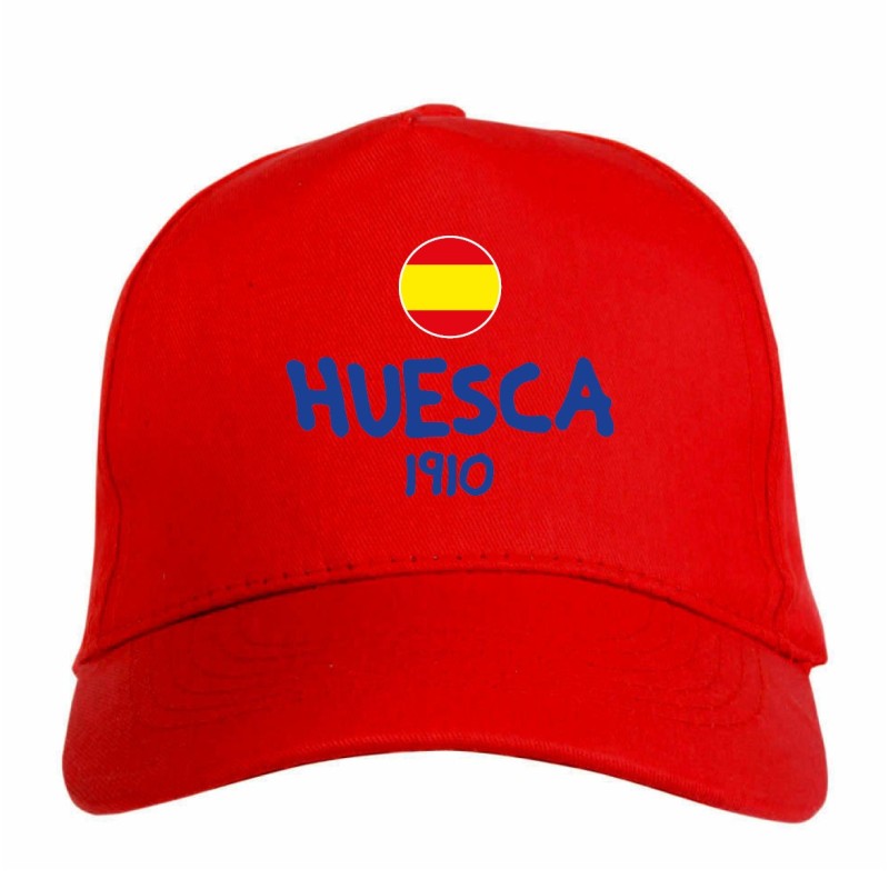 Cappellino ricamato HUESCA rosso - sportivo ultras, in poliestere, 5 pannelli, regolazione in velcro