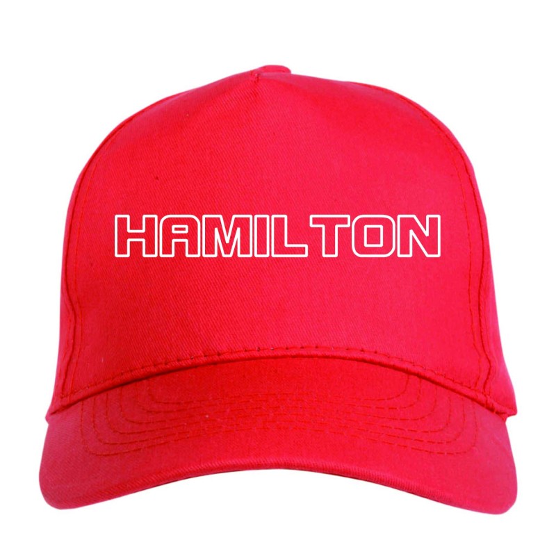 Cappellino ricamato HAMILTON rosso - sportivo ultras, in poliestere, 5 pannelli, regolazione in velcro