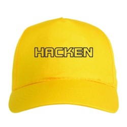 Cappellino ricamato HACKEN giallo - sportivo ultras, in poliestere, 5 pannelli, regolazione in velcro