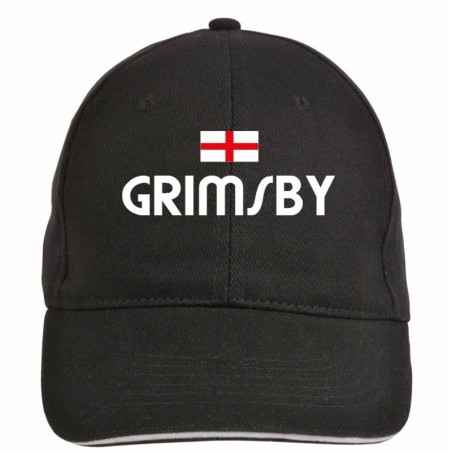 Cappellino ricamato GRIMSBY nero - sportivo ultras, in poliestere, 5 pannelli, regolazione in velcro