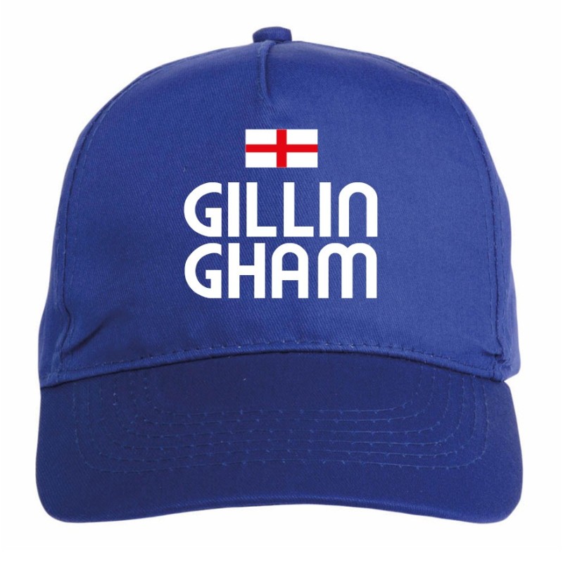 Cappellino ricamato GILLINGHAM blu - sportivo ultras, in poliestere, 5 pannelli, regolazione in velcro