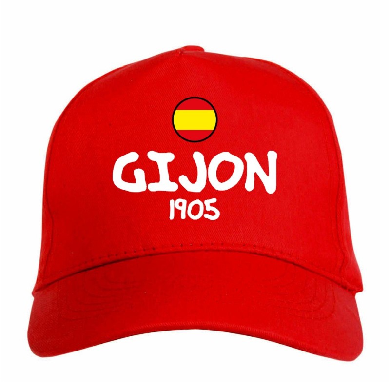 Cappellino ricamato GIJON rosso - sportivo ultras, in poliestere, 5 pannelli, regolazione in velcro