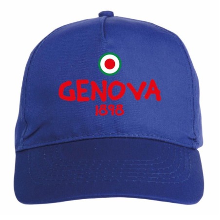 Cappellino ricamato GENOVA rossoblù - sportivo ultras, in poliestere, 5 pannelli, regolazione in velcro