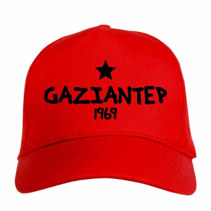 Cappellino ricamato GAZIANTE Turchia rosso - sportivo ultras, in poliestere, 5 pannelli, regolazione in velcro