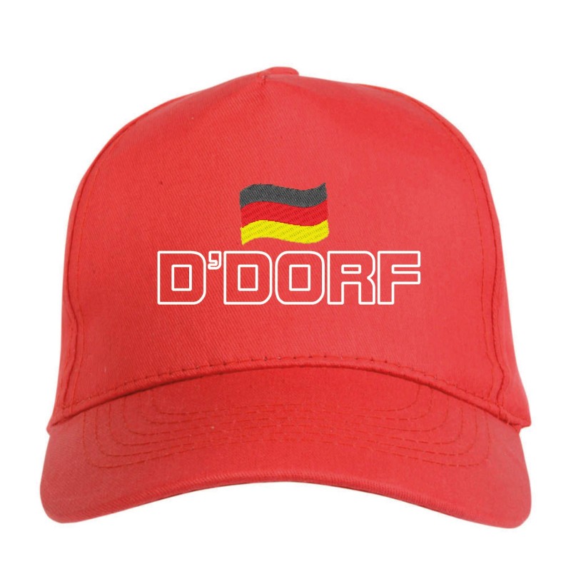 Cappellino ricamato Germania DUSSELDORF rosso - sportivo ultras, in poliestere, 5 pannelli