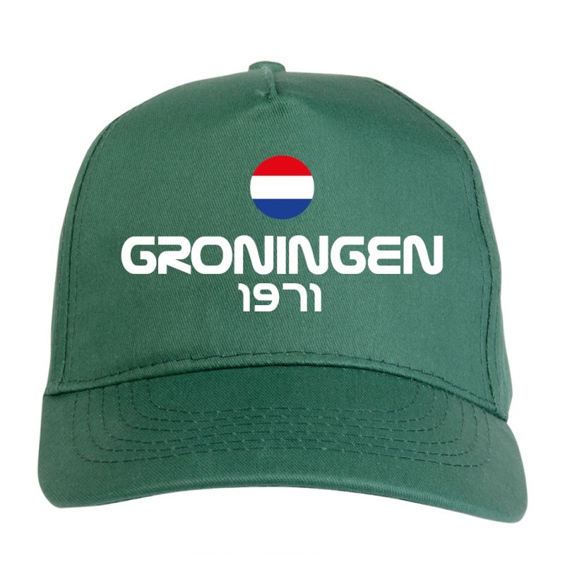 Cappellino ricamato GRONINGEN verde - sportivo ultras, in poliestere, 5 pannelli, regolazione in velcro