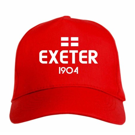 Cappellino ricamato EXETER rosso - sportivo ultras, in poliestere, 5 pannelli, regolazione in velcro