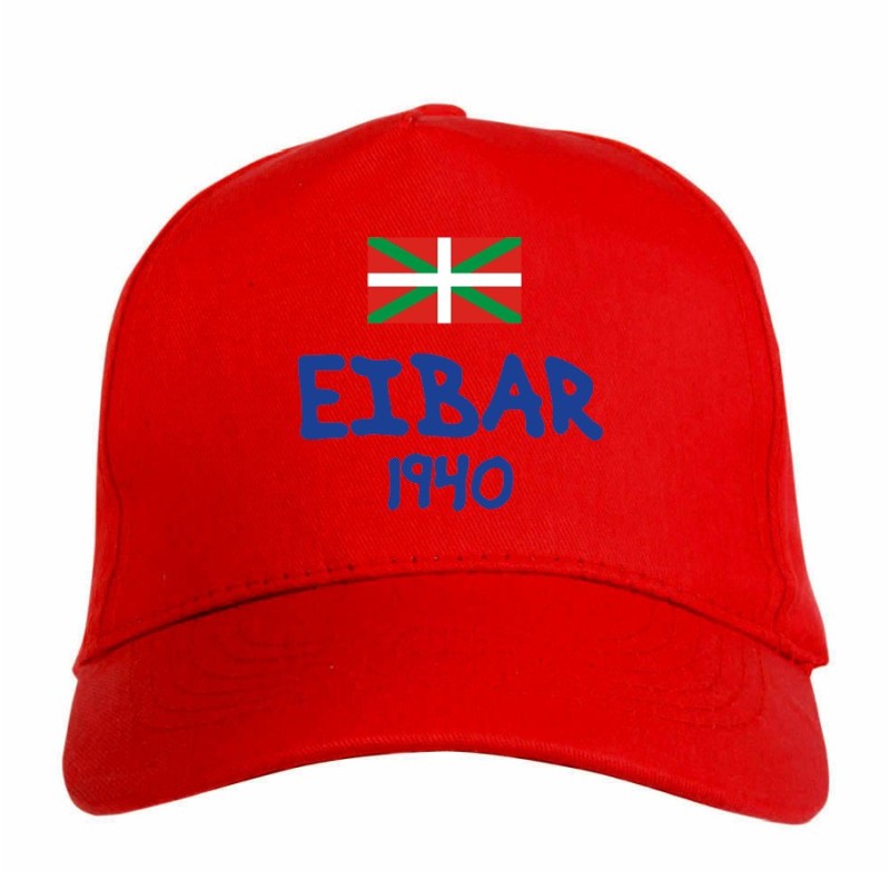 Cappellino ricamato EIBAR rosso - sportivo ultras, in poliestere, 5 pannelli, regolazione in velcro