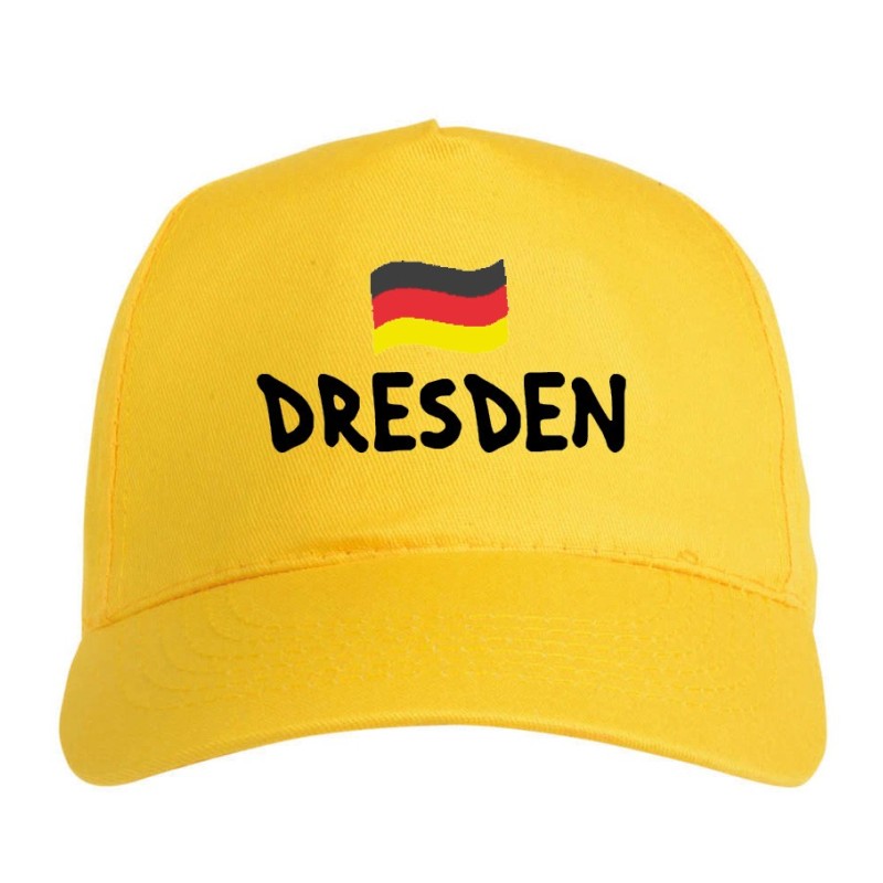 Cappellino ricamato Germania DRESDEN giallo - sportivo ultras, in poliestere, 5 pannelli, regolazione in velcro