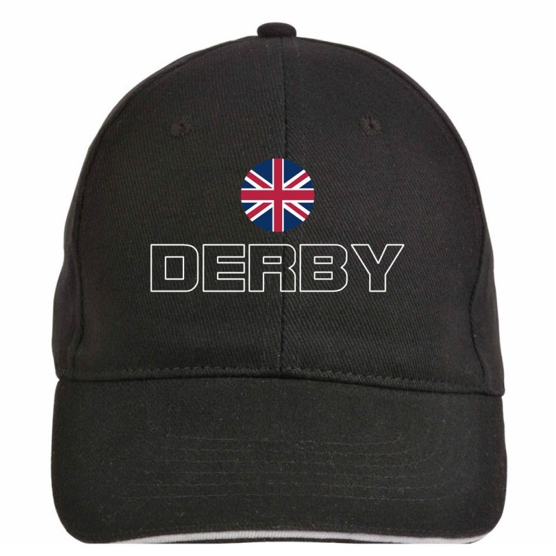 Cappellino ricamato DERBY UK nero - sportivo ultras, in poliestere, 5 pannelli, regolazione in velcro