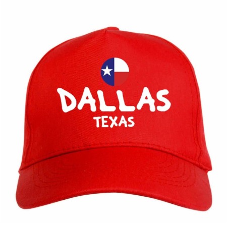 Cappellino ricamato DALLAS rosso - sportivo ultras, in poliestere, 5 pannelli, regolazione in velcro