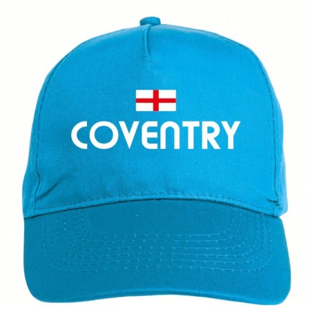 Cappellino ricamato COVENTRY azzurro - sportivo ultras, in poliestere, 5 pannelli, regolazione in velcro