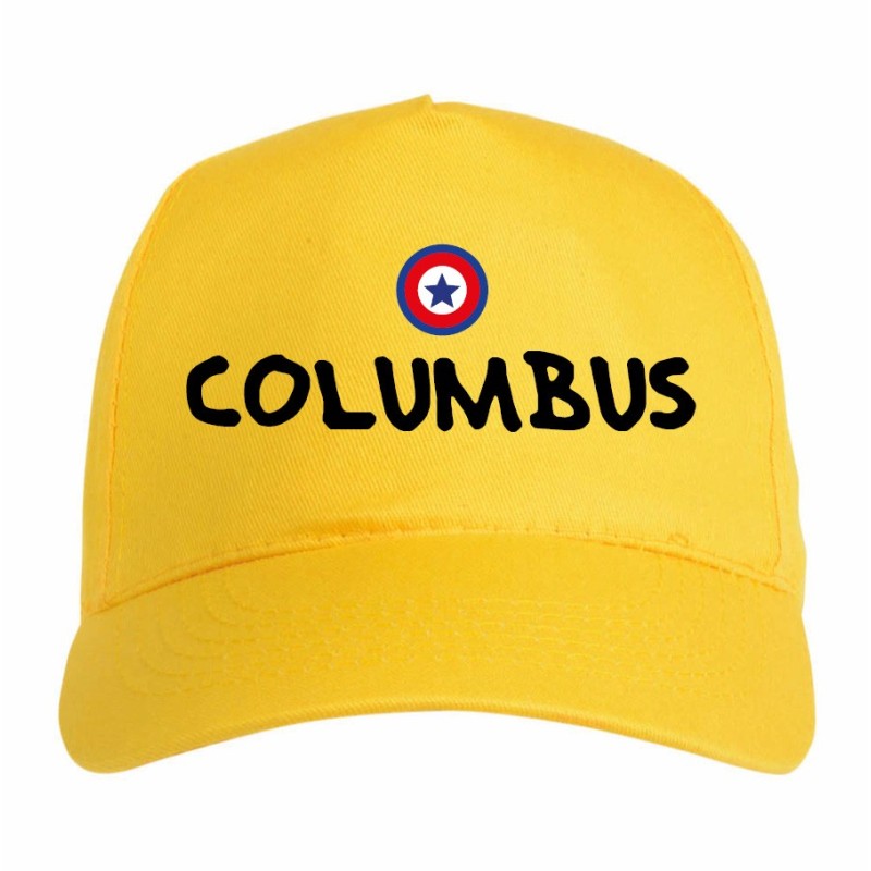 Cappellino ricamato COLUMBUS giallo - sportivo ultras, in poliestere, 5 pannelli, regolazione in velcro