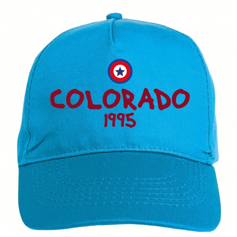 Cappellino ricamato COLORADO azzurro - sportivo ultras, in poliestere, 5 pannelli, regolazione in velcro