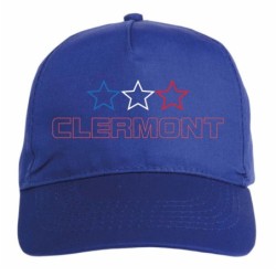 Cappellino ricamato CLERMONT blu - sportivo ultras, in poliestere, 5 pannelli, regolazione in velcro