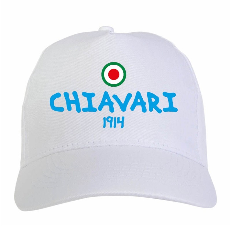 Cappellino ricamato CHIAVARI bianco - sportivo ultras, in poliestere, 5 pannelli, regolazione in velcro