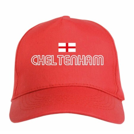 Cappellino ricamato CHELTENHAM rosso - sportivo ultras, in poliestere, 5 pannelli, regolazione in velcro