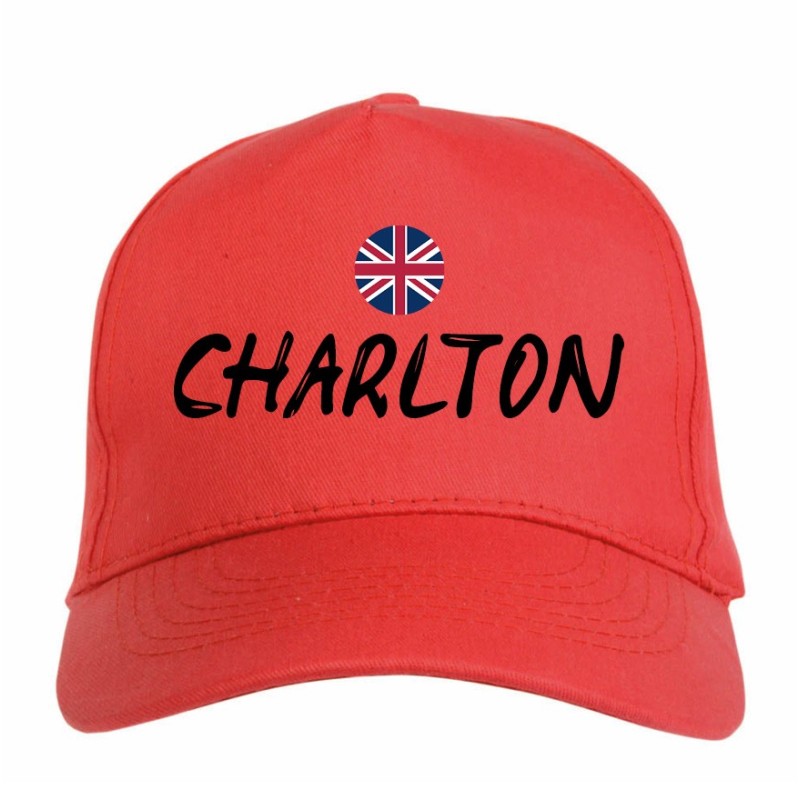 Cappellino ricamato CHARLTON rosso - sportivo ultras, in poliestere, 5 pannelli, regolazione in velcro