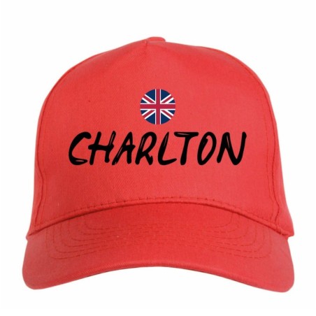 Cappellino ricamato CHARLTON rosso - sportivo ultras, in poliestere, 5 pannelli, regolazione in velcro